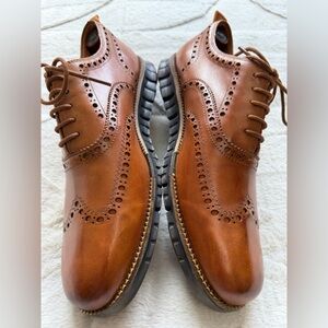 $220 Cole Haan Zerogrand OS British Tan Brown Oxford Wingtip Brogue Shoes 10